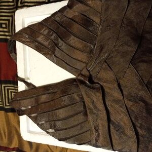 Womens cache halter dress netted top lined padded bra brown rayon blend shiny 2